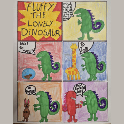 Beth F, “Fluffy the Lonely Dinosaur”, Haberdashers’ Castle House School